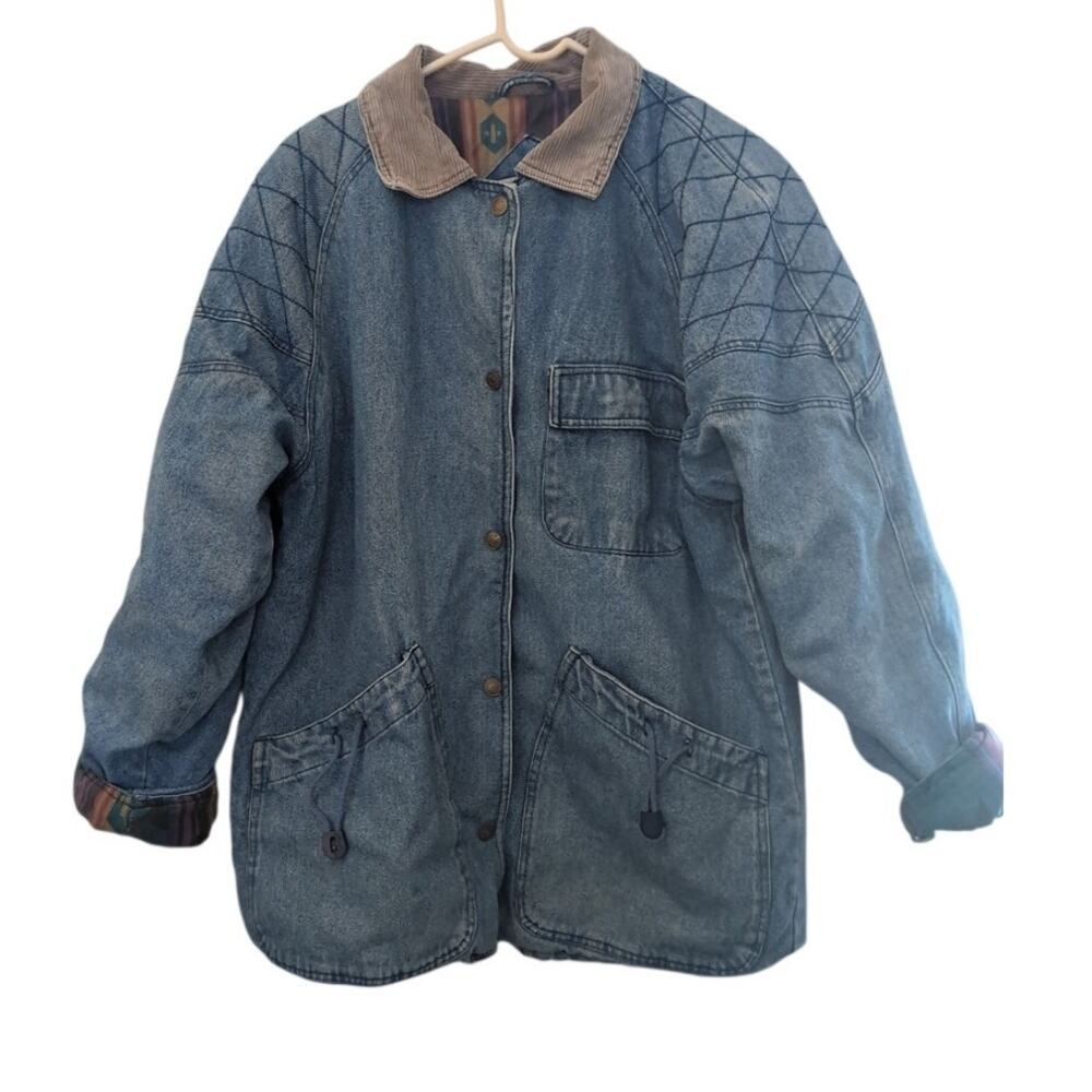 Vintage The In-Crowd Collection Denim Jacket Size Medium Corduroy Collar EUC - Picture 2 of 8